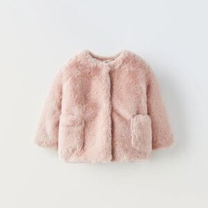 Zara Faux Fur Coat - Blush Pink - Size 9-12M